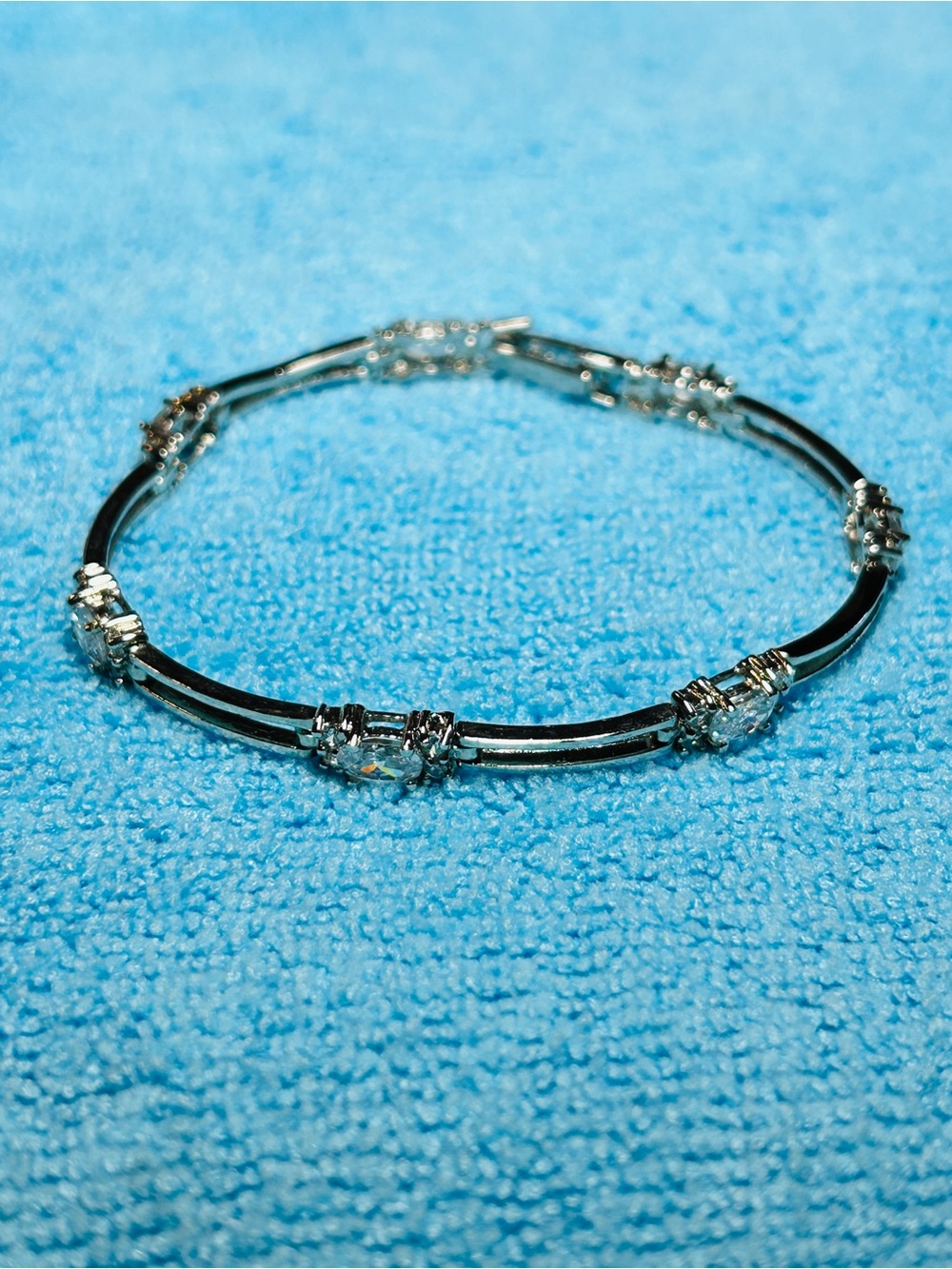 Silver Women's Bracelet - 7” Length .925 Silver With Cubic Zirconia Stones. VGC